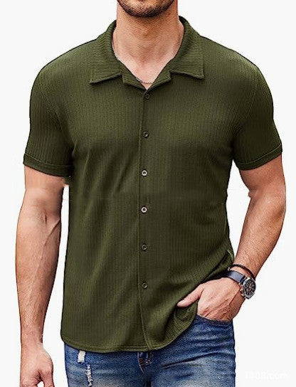 Casual Collar Short Sleeve Polo Shirt With Button Men's Cotton Blend Shirt Men DealSniper.net Army Green 2XL