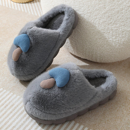 Cute Mushroom Cotton Slippers For Women Thick-soled Autumn And Winter Plush Slipper Indoor Non-slip Eva Household Furry Shoes Women DealSniper.net Grey 36or37