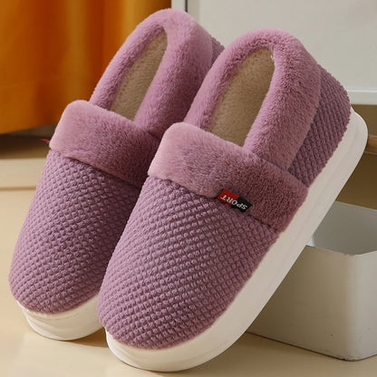 Cotton Shoes With Heel Winter Warm Thick Sole Plush Slippers Women Indoor Garden Outerwear Plus Velvet Slipper For Couple Women dealsniper-net Purple 36to37