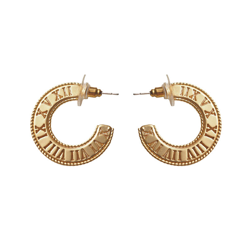 Roman Numeral Ring Shaped Earrings Design Sense Jewelry dealsniper-net Gold