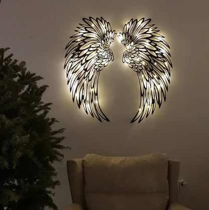 Carved Metal Wall Decor Art With Light Angel Wings Decoration House DealSniper.net Black with light 10cm