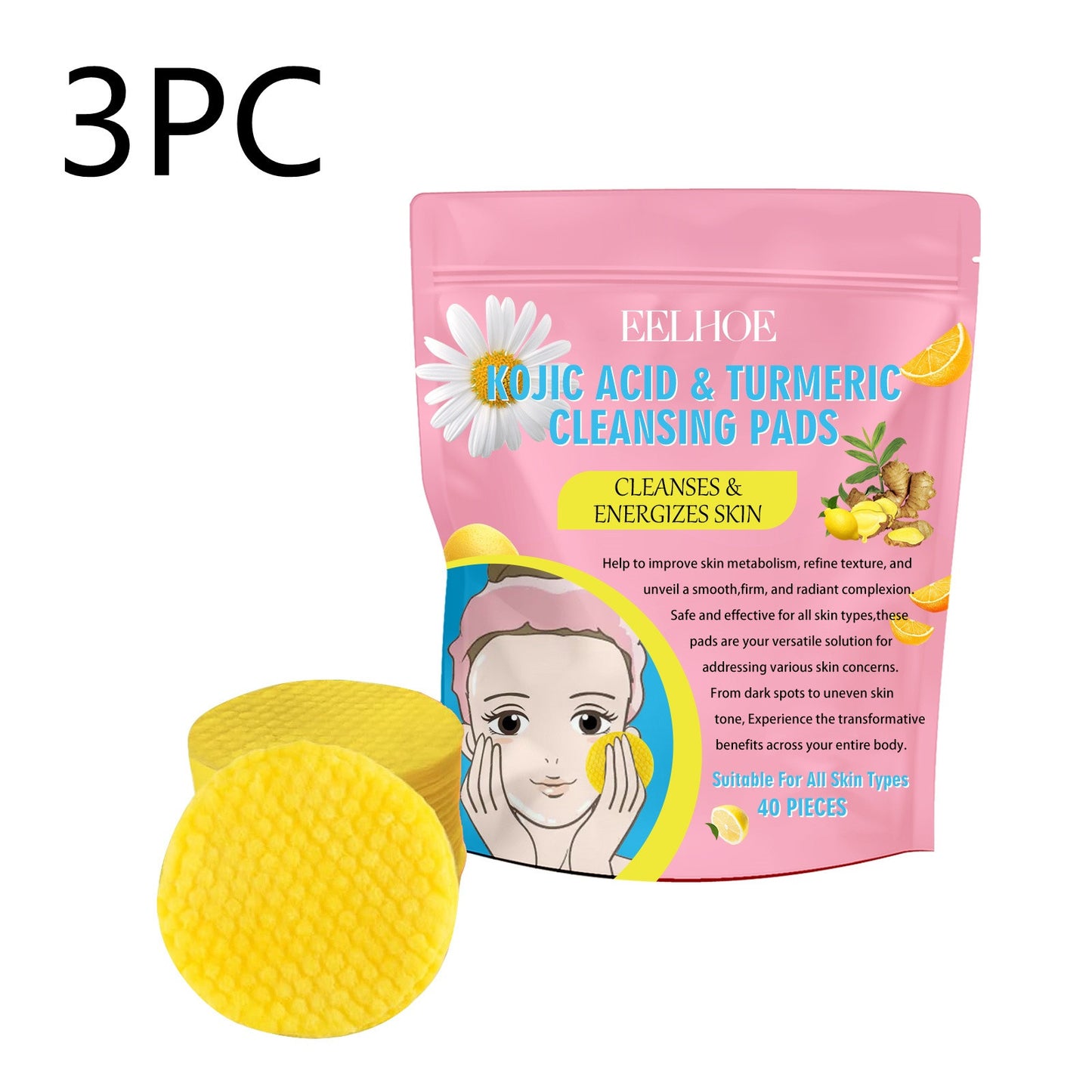 Kojic Acid Turmeric Cleansing Pads Beauty Hot-sale Beauty dealsniper-net Cleansing pad 3PCS