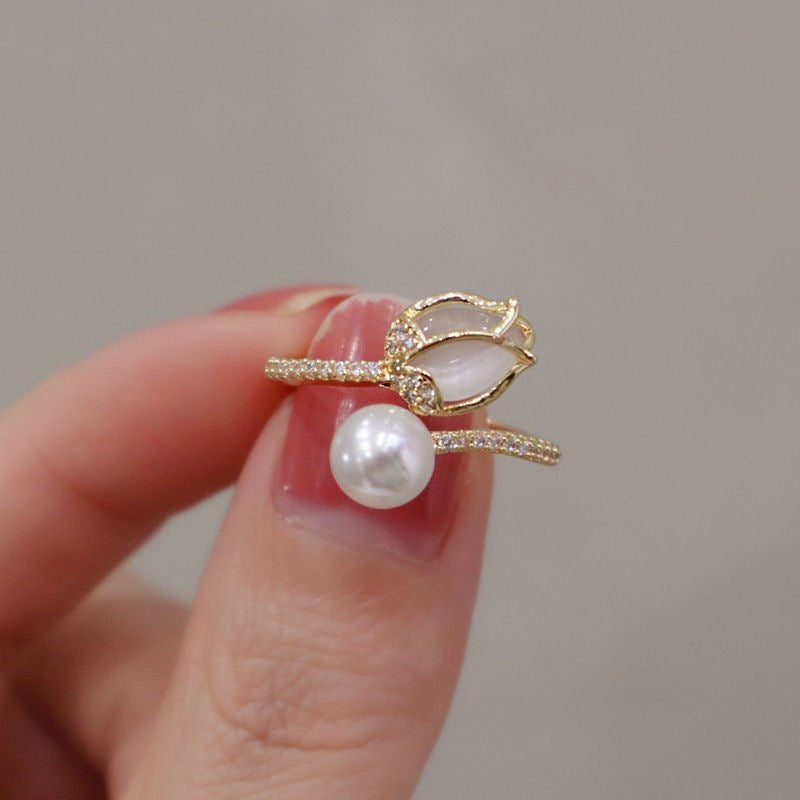 Tulip Bud Pearl Ring For Women, Fashion Niche Design Jewelry Gym From House Style 5 1