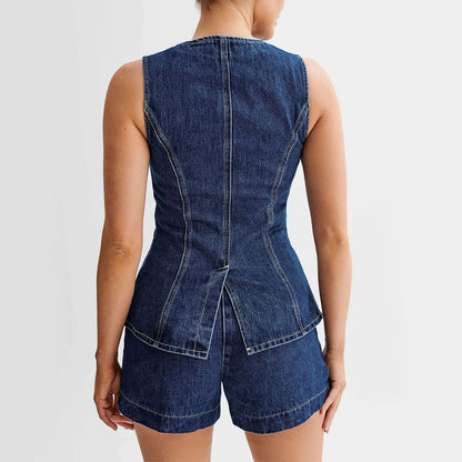 Fashion Denim Suit Summer Casual Sleeveless Button Vest Women dealsniper-net