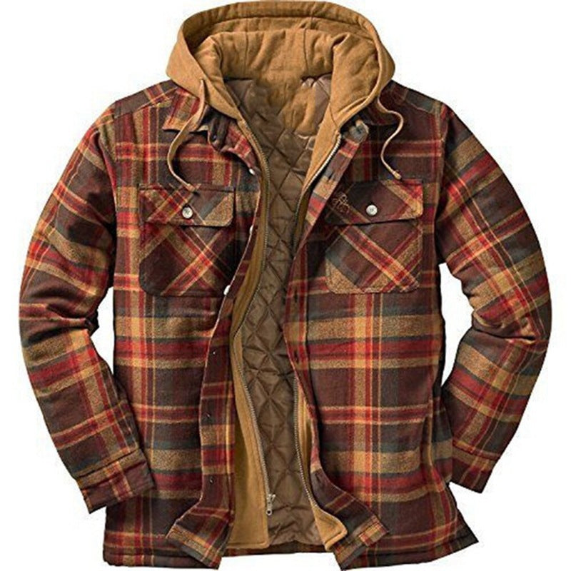 Thickened Cotton Padded Plaid Long Sleeve Loose Hooded Jacket Men dealsniper-net Brown 3XL