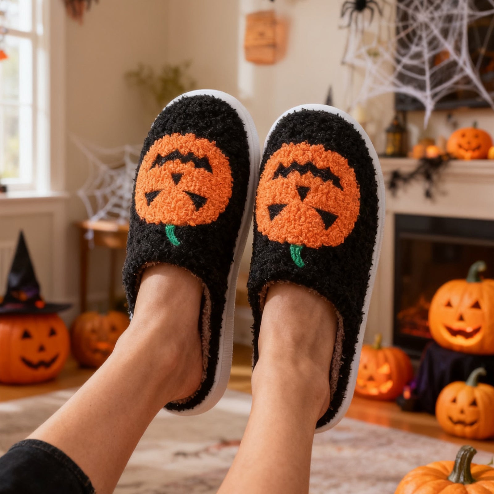 Halloween Pumpkin Cartoon Slippers Warm Winter Slippers Men null