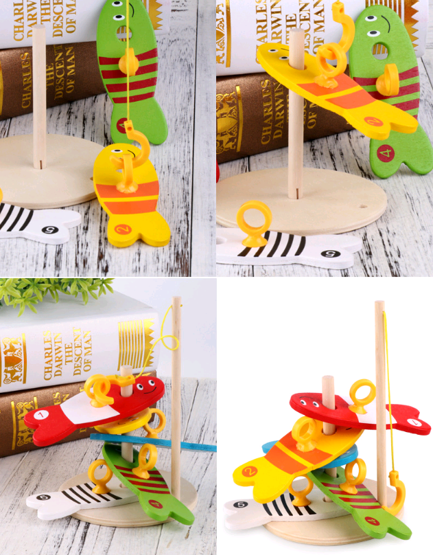 Children's educational creative fishing toys wooden