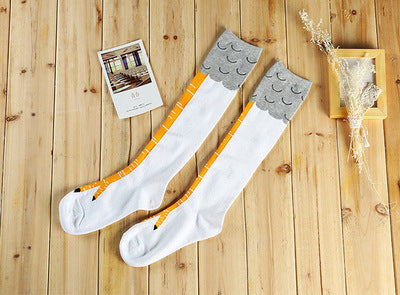 Spring And Autumn Knee Socks Funny Chicken Socks Women DealSniper.net Yellow