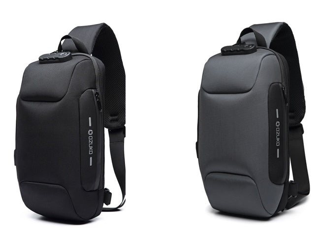 Multifunctional Shoulder Bag Anti-Theft Waterproof Chest Bag USB Men DealSniper.net Black and gray