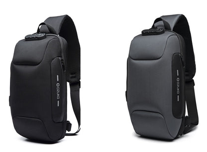 Multifunctional Shoulder Bag Anti-Theft Waterproof Chest Bag USB Men DealSniper.net Black and gray