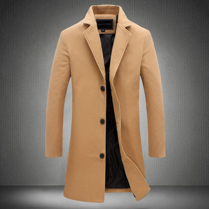 Autumn And Winter New Mens Solid Color Casual Business Woolen Coats Men dealsniper-net Khaki 2XL