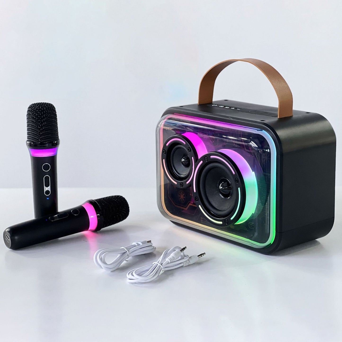 Bluetooth-compatible Speaker Colorful RGB Portable Karaoke Electronics dealsniper-net Black 1 Microphone And Speaker