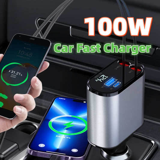 Metal Car Charger 100W Super Fast Charging Car Cigarette