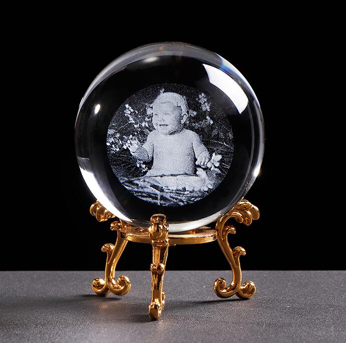 Glass Photo Ball Personalized Crystal Sphere Lase Engraving Home Decor Gym From House Gold base 60mm