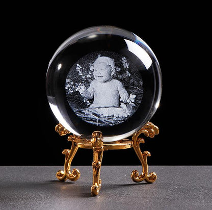 Glass Photo Ball Personalized Crystal Sphere Lase Engraving Home Decor Gym From House Gold base 60mm