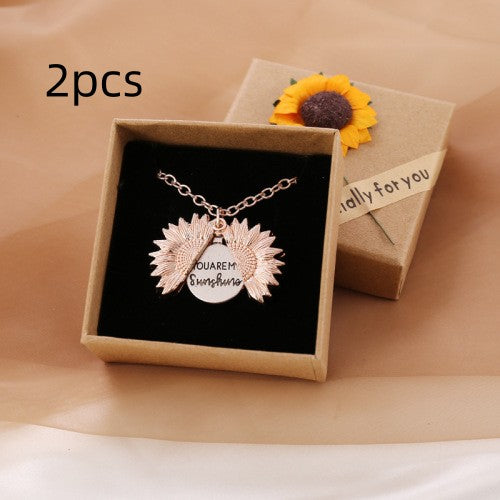 You Are My Sunshine Sunflower Necklace Women Men Women dealsniper-net Rose Gold with box 2PCS