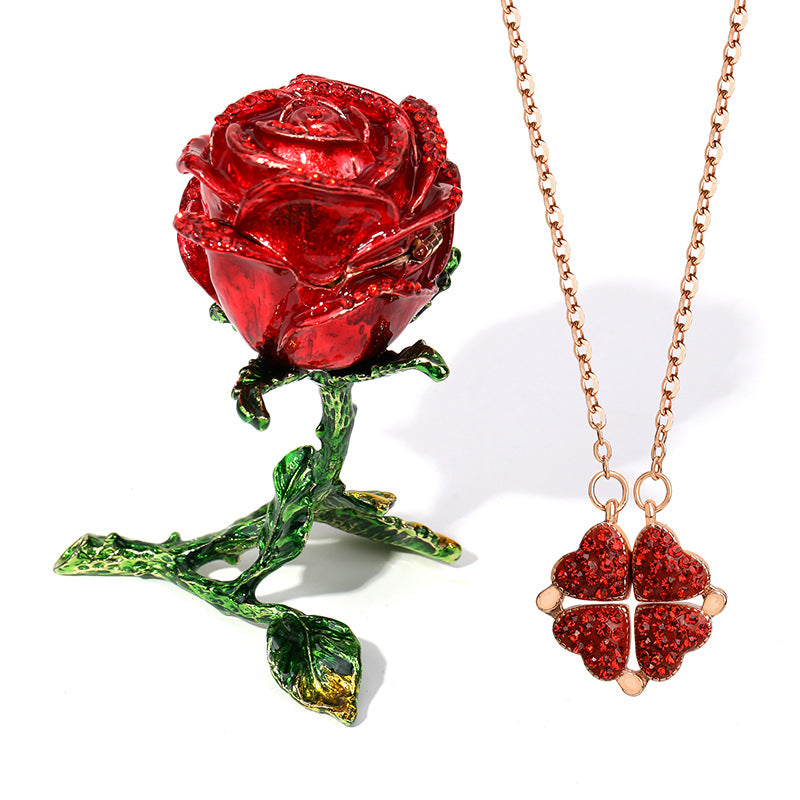 Love Lat Foldable Pendant Rose Gold Full Diamond Red Necklace Jewelry Gym From House