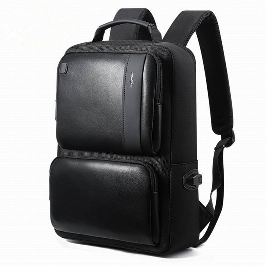 BOPAI Black Leather Backpack College Bag for Boys