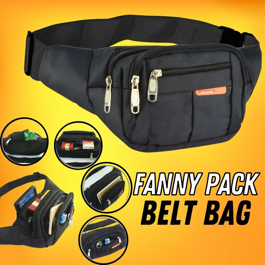 Waist Bag Fanny Pack For Men Women Hip Belt Bum Pouch Sport Travel Purse Unisex Men DealSniper.net Black