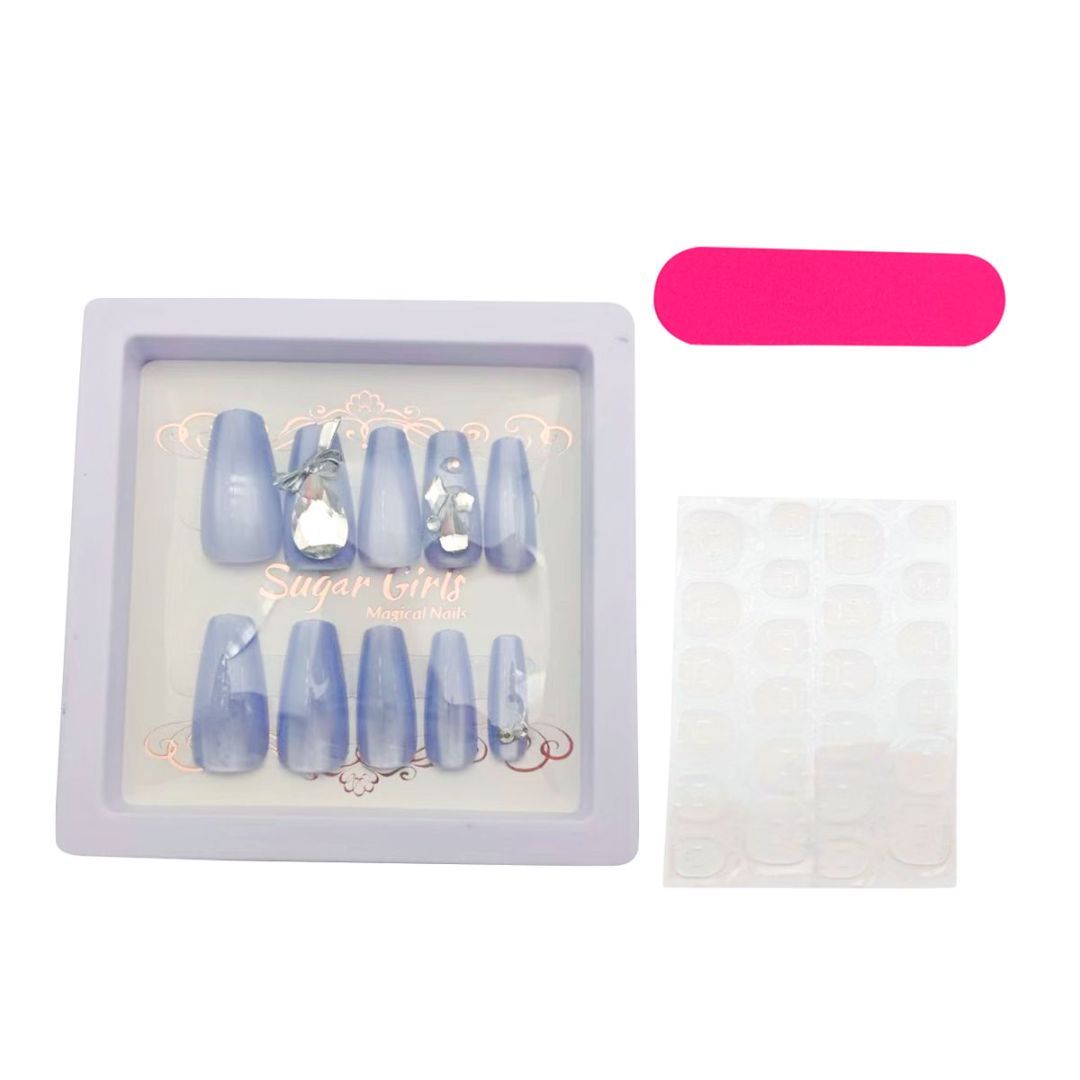 Blue With Large Diamond Nails Beauty dealsniper-net