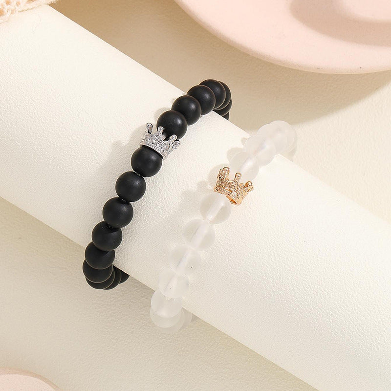 Fashion Jewelry 2pcs Handmade Crown Beaded Charms Bracelet Jewelry dealsniper-net