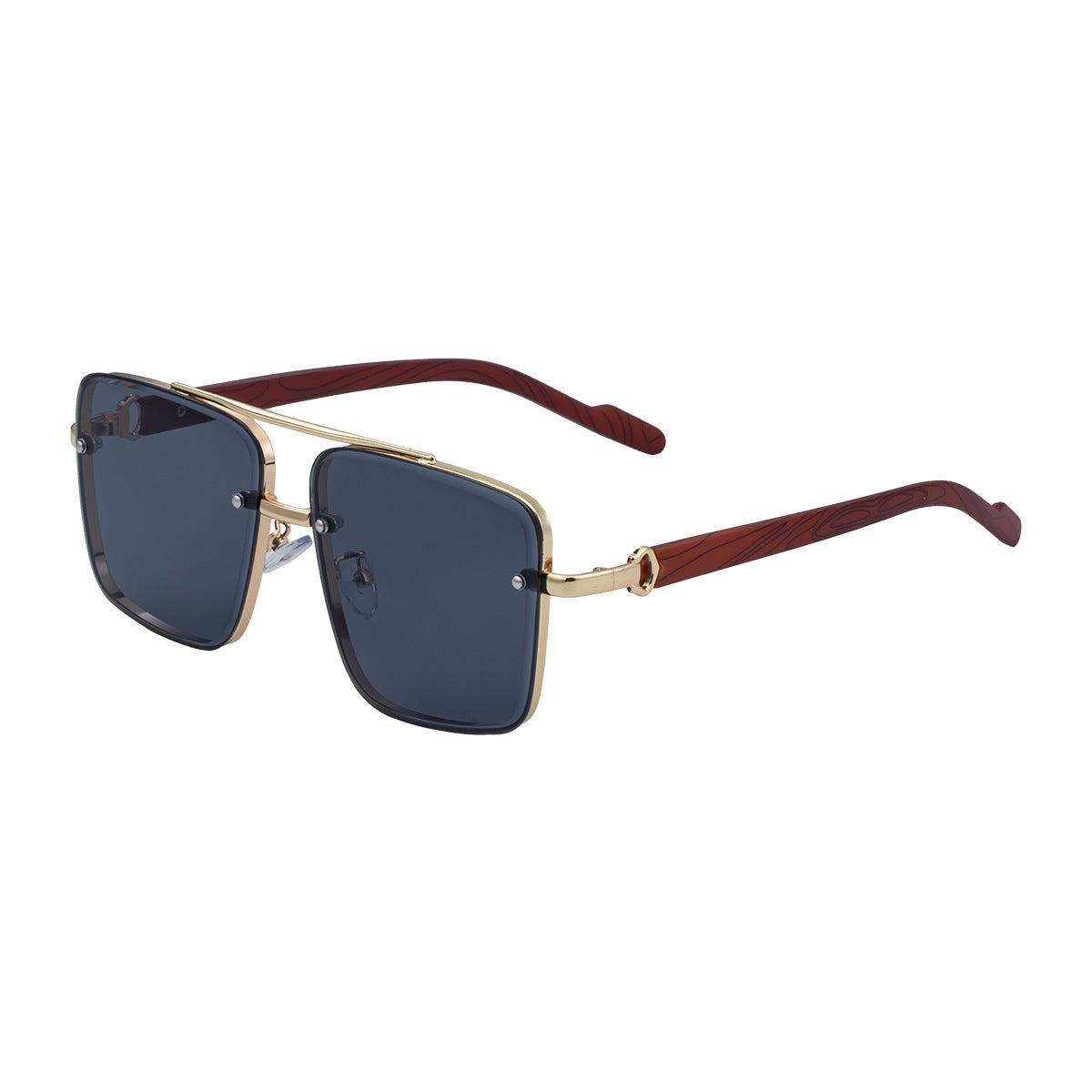 Square Frame Cut Edge Sunglasses Men's Imitation Wood Grain Men Gym From House C1 all gray copper