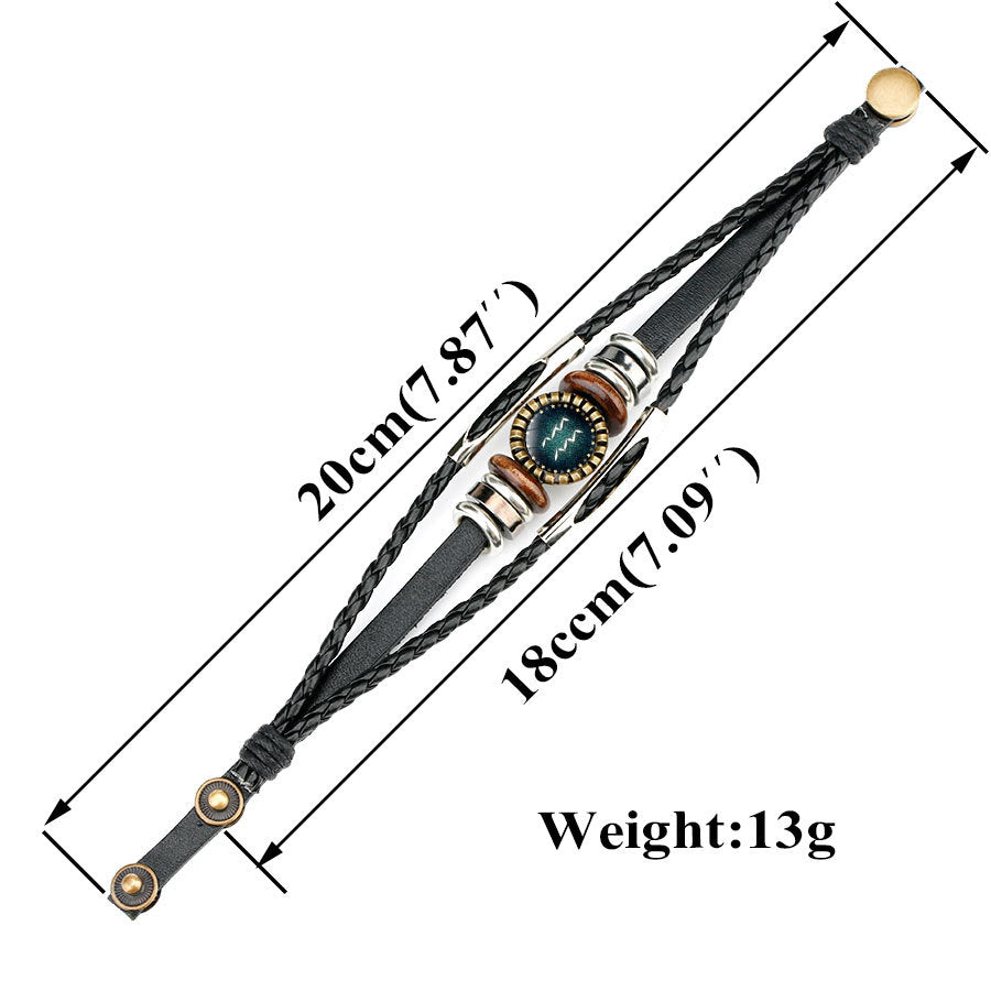 Multilayer Leather Bracelet 12 Constellation Zodiac Sign Jewelry Gym From House