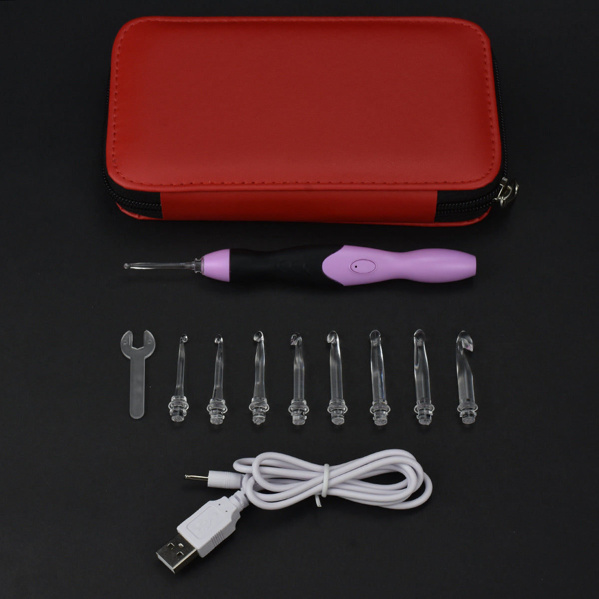 Luminous Crochet Head Leather Bag Set Hobby DealSniper.net Red