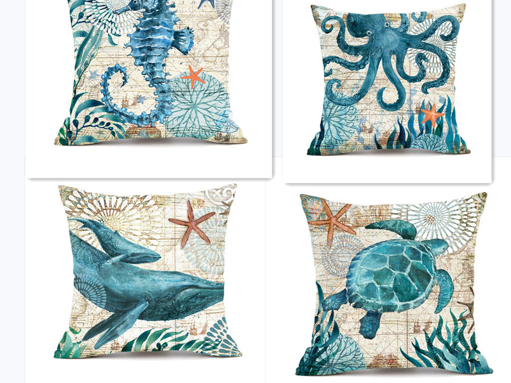 Cushion Covers Sea Turtle Printed Throw Pillow Cases House dealsniper-net Four pieces 45x45cm