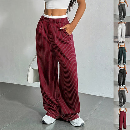 Stripe Printed Trousers Fashion High Waist Straight Leg Pants Women DealSniper.net