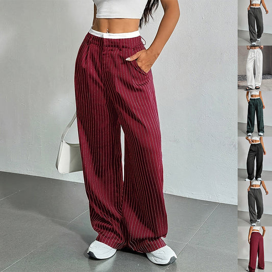 Stripe Printed Trousers Fashion High Waist Straight Leg Pants Women DealSniper.net