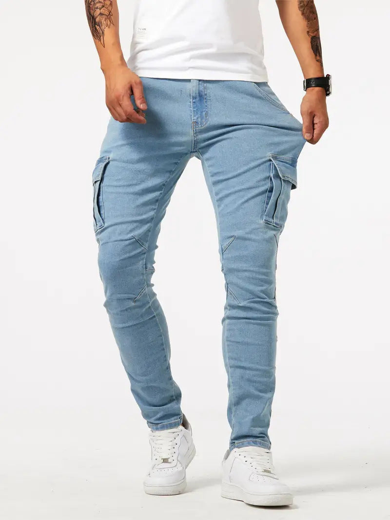 Man's Casual Cargo Pants Stylish Tide Brand Stretch Pants Men null Light Blue 2XL