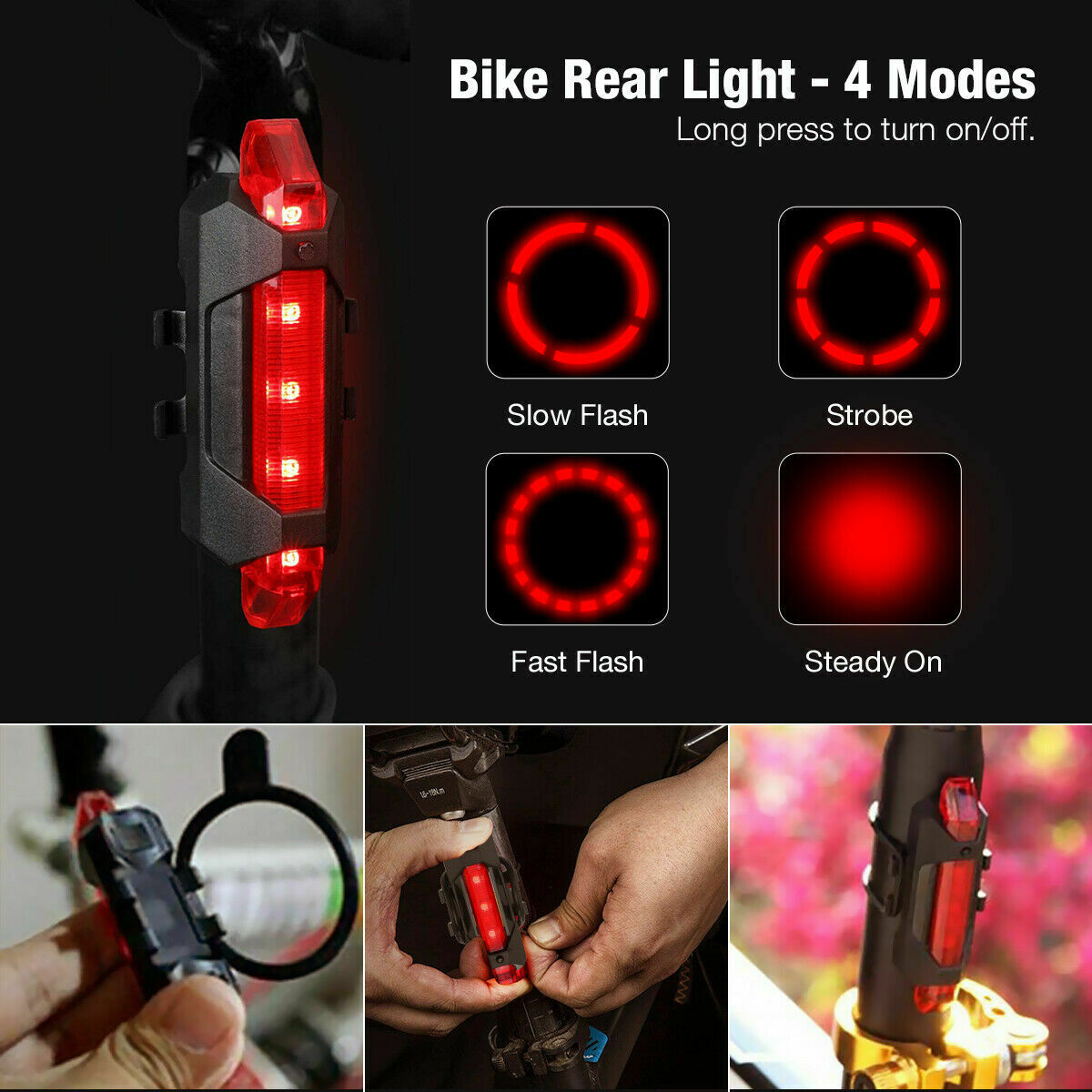 USB Rechargeable LED Bicycle Headlight Bike Head Light Cycling Rear Outdoor dealsniper-net