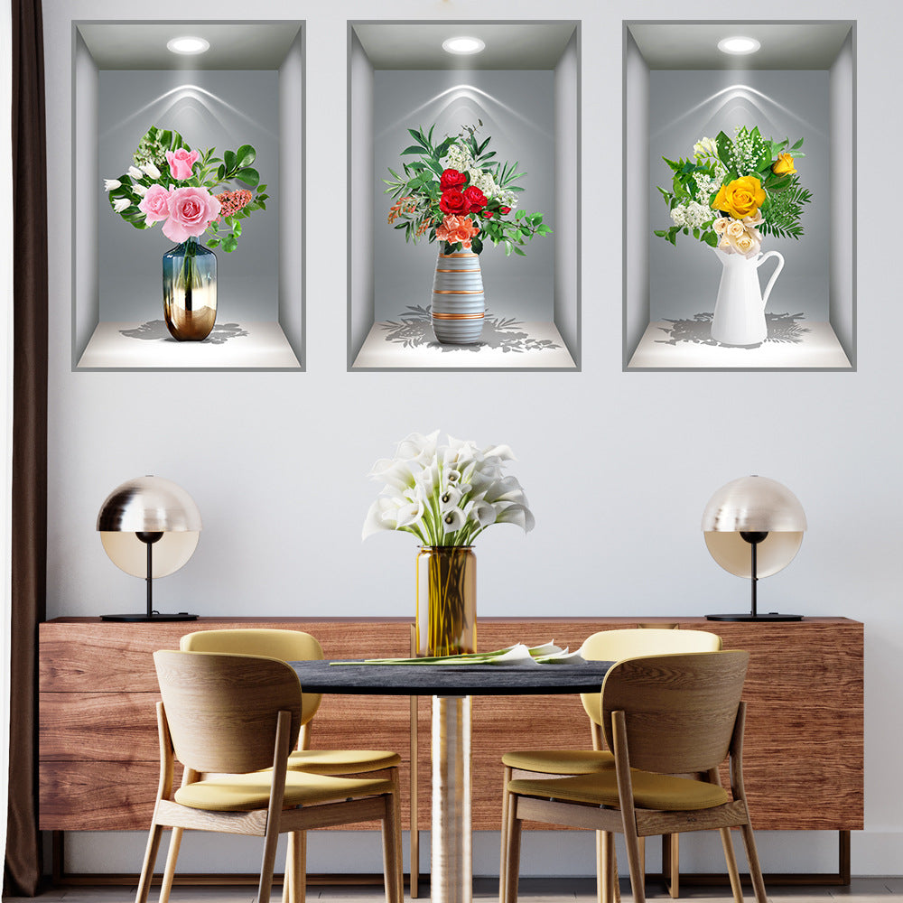 Only Darkstory 3D Effect Potted Triple Stickers Home Decor Home dealsniper-net 30x45cm White Frame 3D Vase