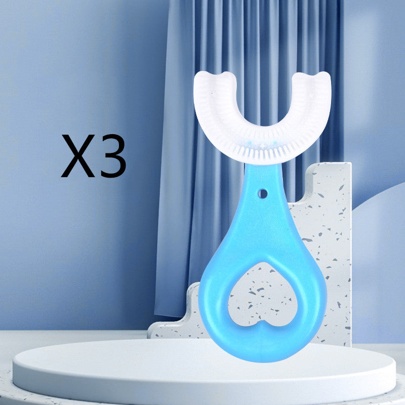 Children's U-shaped Food Grade Soft Rubber Toothbrush Health dealsniper-net Blue 3PCS