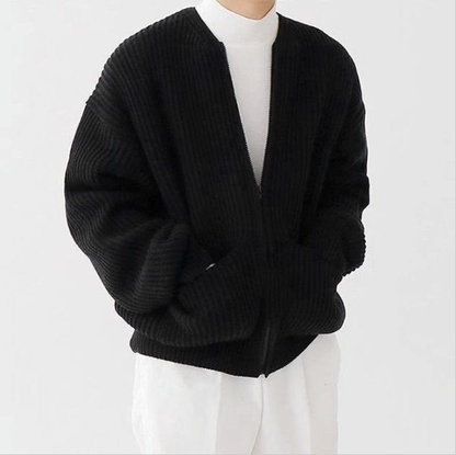 Men Zip Up Knitted Cardigan Lined Funnel Sweater Men Gym From House Black 2XL