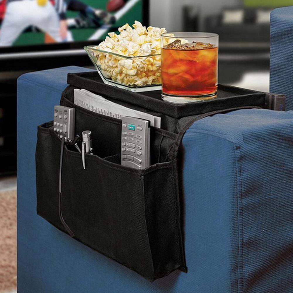 Handrail Couch Armrest Arm Rest Organizer Remote Control Holder Bag On TV Sofa House DealSniper.net Black