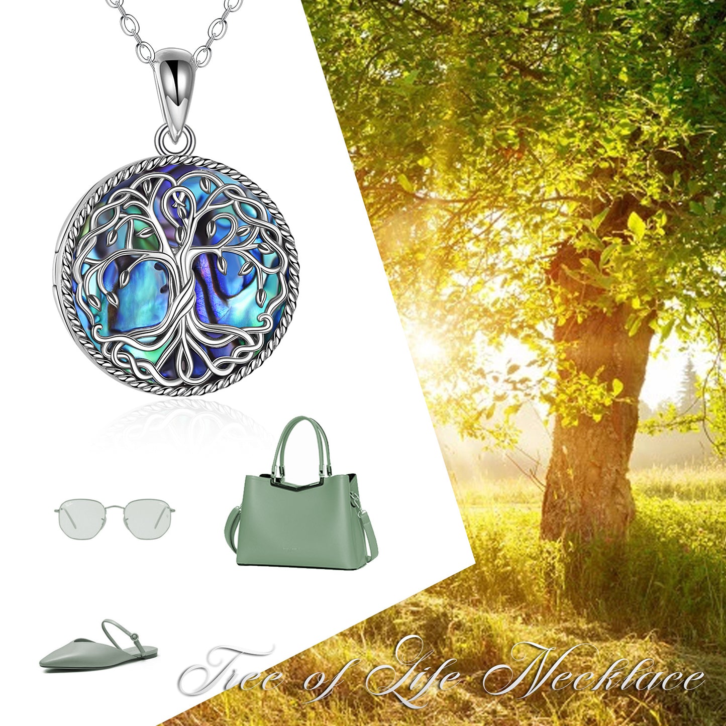 Tree of Life Locket Necklace Jewelry for Women Sterling Silver Celtic Family Tree Abalone Shell Lockets Jewelry Gifts for Mom Daughter Jewelry dealsniper-net