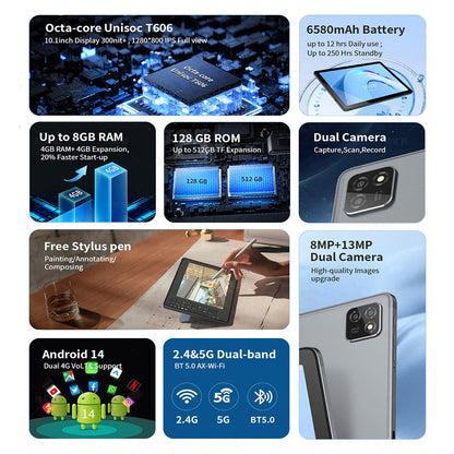 G-tab T11 Android 14 Tablet 10.1 Inch 1280&800 IPS Screen Unisoc Electronics dealsniper-net