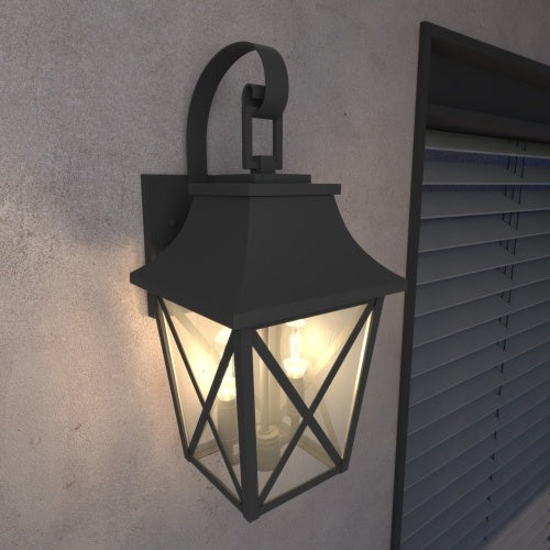 Black Outdoor Wall Light 2 Lights Large Outdoor Modern Wall Light