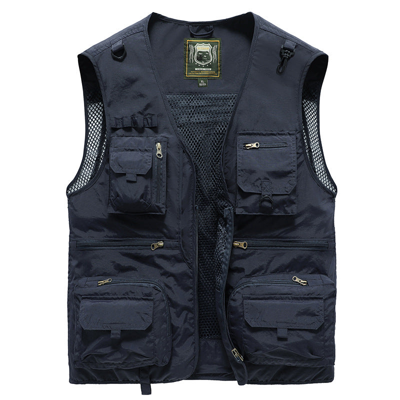 14 Pockets Summer New Men US Tactical Hiking Fishing Vest Men Gym From House Dark Blue 5XL