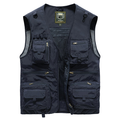 14 Pockets Summer New Men US Tactical Hiking Fishing Vest Men Gym From House Dark Blue 5XL