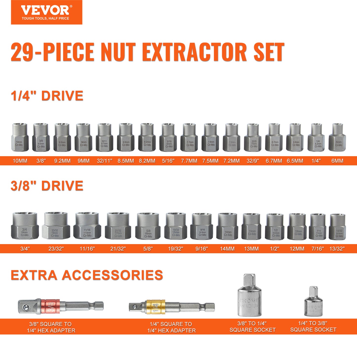 VEVOR Bolt Extractor Set 29-Piece Bolt And Nut Remover Set