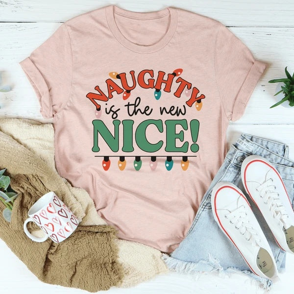 Naughty Is The New Nice T-Shirt Women dealsniper-net Heather Prism Peach 2XL