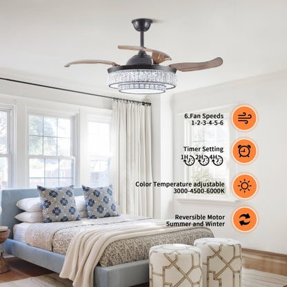 Modern LED Retractable Ceiling Fan With Light And Remote