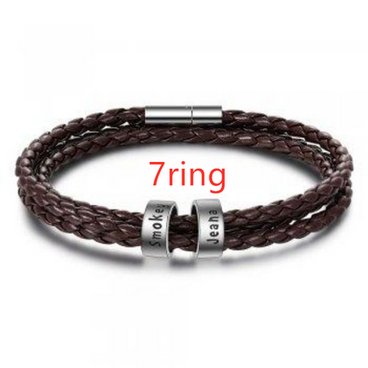 Personalized Mens Braided Genuine Leather Bracelet Stainless Steel