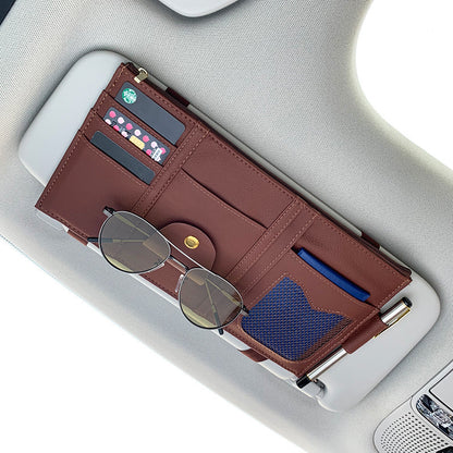 Car Sun Visor Organizer Storage Holder Full Leather Wrap Vehicle dealsniper-net Brown Single zipper