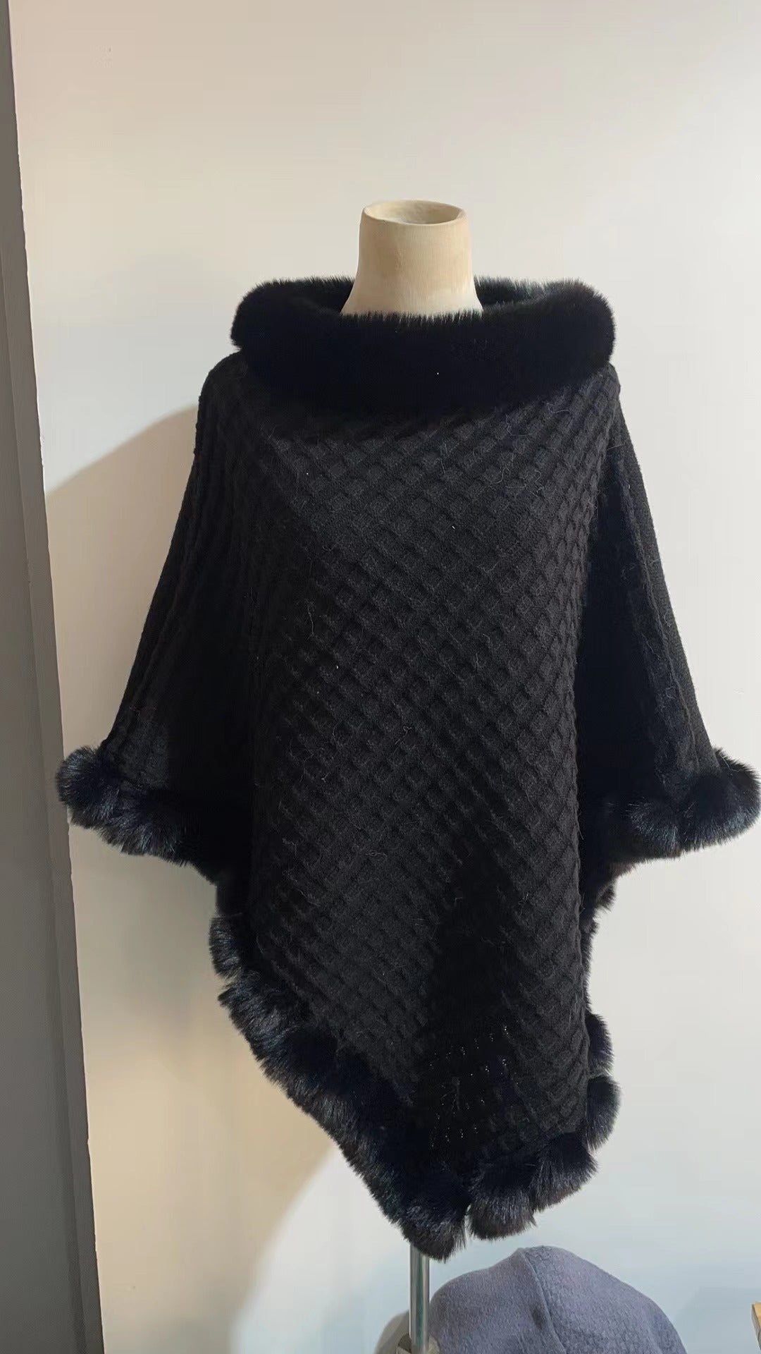 Rex Rabbit Fur Collar Shawl Cape Luxury Fur Cape Wraps Women DealSniper.net Black