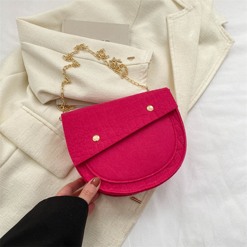 Casual Felt Solid Color One-shoulder Crossbody Bag Foreign Saddle Women dealsniper-net Rose Red