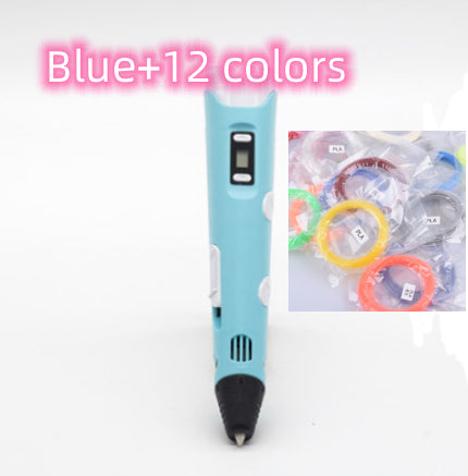 3D print pen 3D pen two generation graffiti 3D stereoscopic Kids dealsniper-net Blue+12 colors AU
